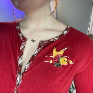 Disney Pooh & Piglet flannel trim top